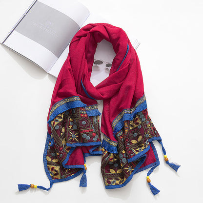 Ethnic Style Shawl Scarf Female Cotton Retro Embroidered Silk Scarf Spring And Autumn Versatile Embroidered Scarf