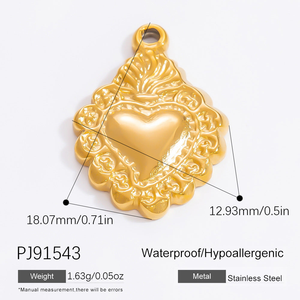 Heart-Shaped Stainless Steel 18K Gold Necklace Pendant DIY Jewelry