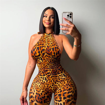 Sexy Backless Leopard Print Bodysuit For Women