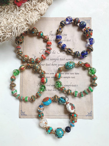 Original Design Retro Nepal Ancient Method Tibetan Beads Transfer Beads Glass Bracelet