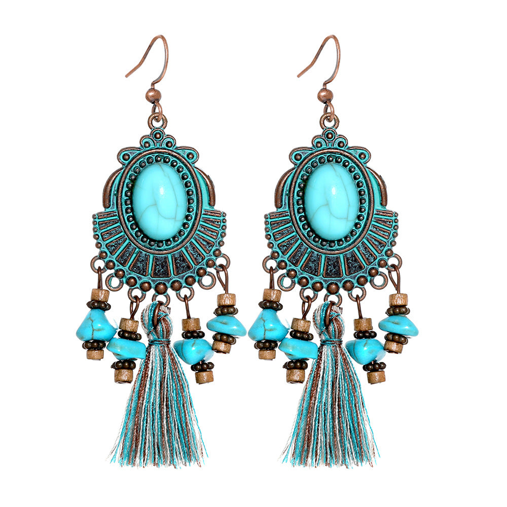 Bohemian Style Gemstone Tassel Earrings for Women