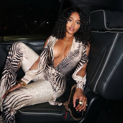 Sexy Deep V Shoulder Top & High Waist Flare Pants Set