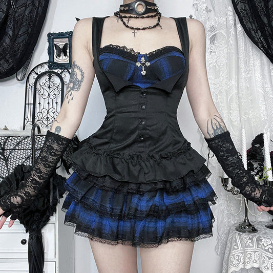 Summer Grunge Checker Tank Top Sexy Gothic Slim Fit