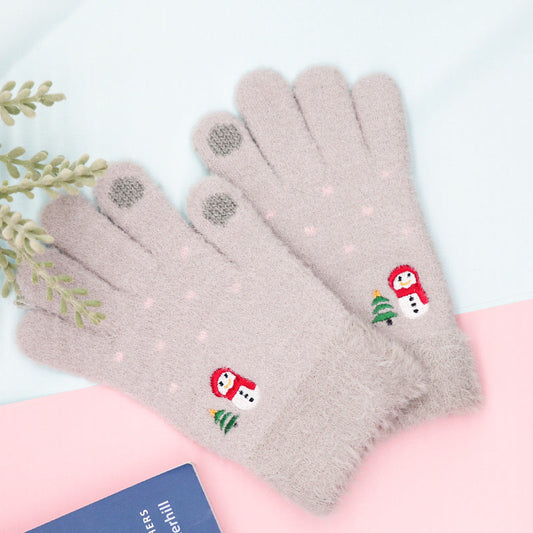 Winter Touchscreen Knit Gloves Cute Snowman Design Warm and Cozy