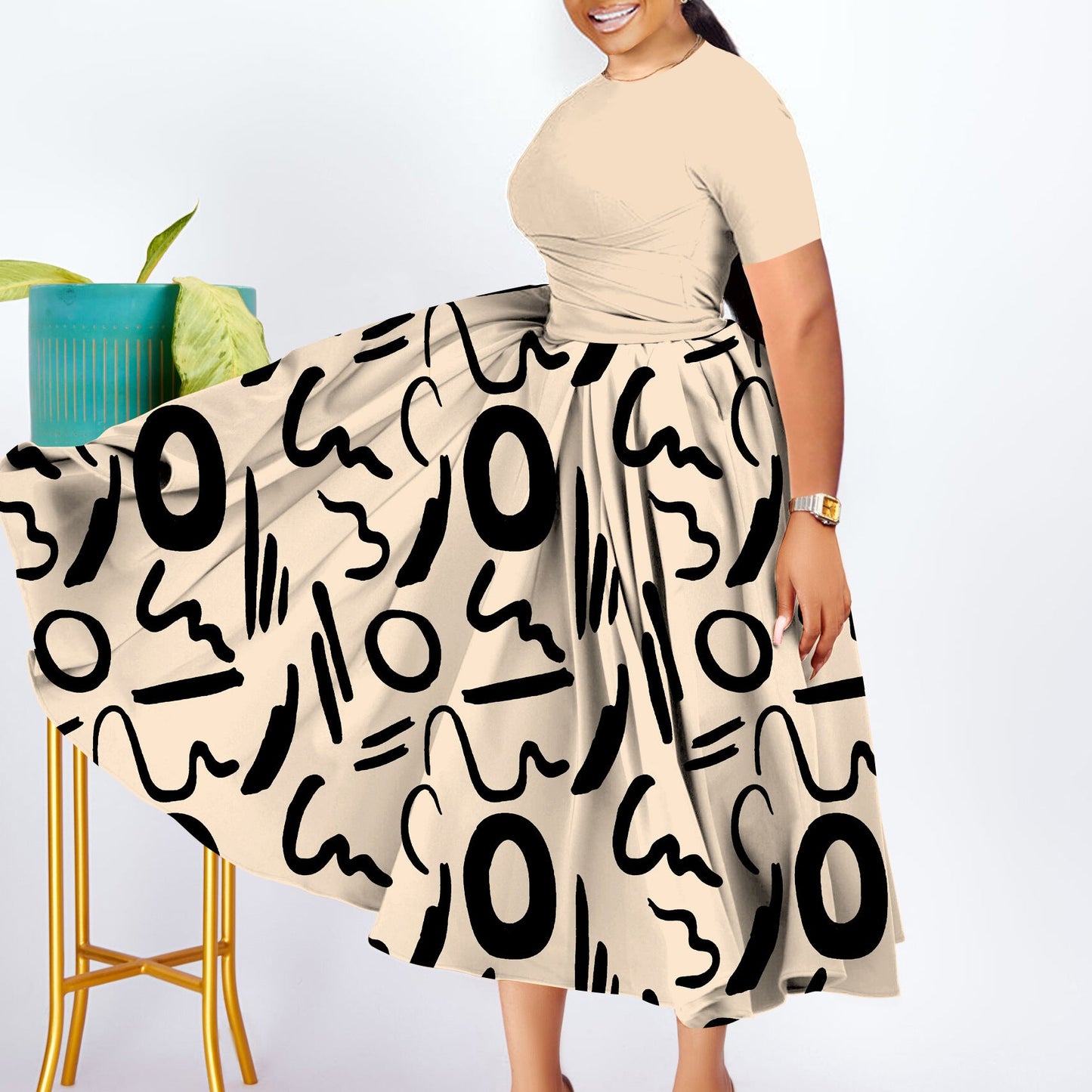 Plus Size Women'S Elegant Ruffle Dress African Inspired
