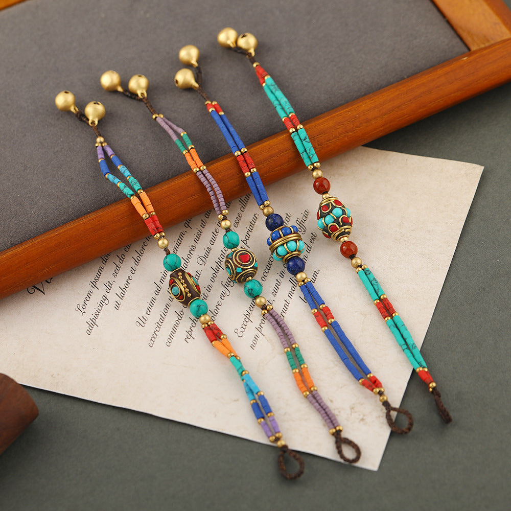 Bohemian Retro Nepalese Pearl Turquoise Frosted Stone Simple Multi-Color Beaded Hand Woven Bracelet