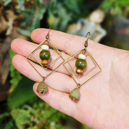 Geometric Plant-Inspired Wooden Earrings