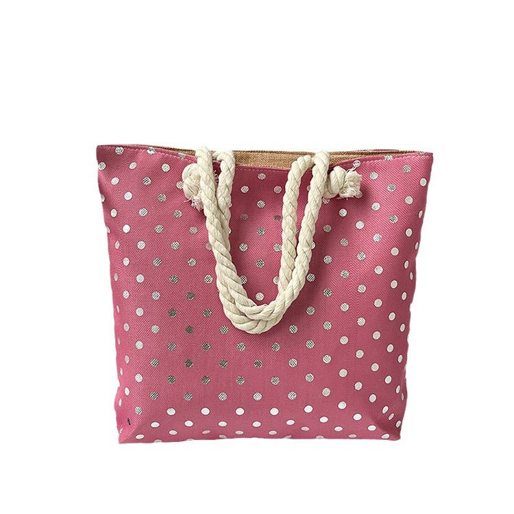 Large Capacity Linen Tote Bag with Dual-Sided Gold Foil Design