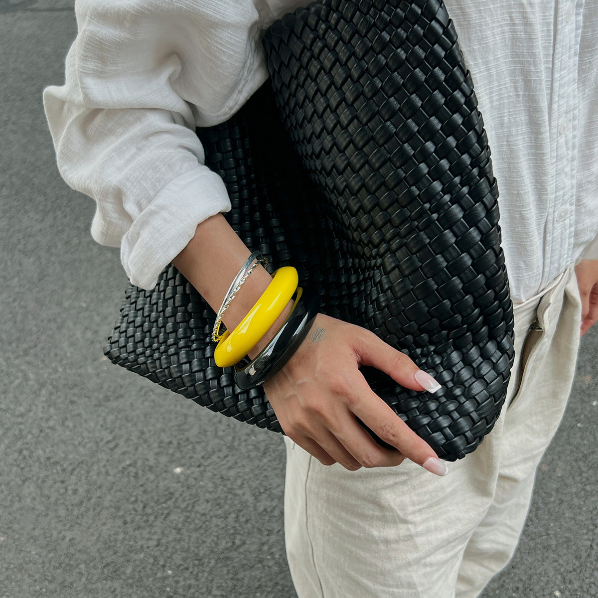Geometric Resin Bangle Bracelet Trendy Yellow and Black