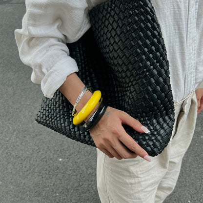 Geometric Resin Bangle Bracelet Trendy Yellow and Black
