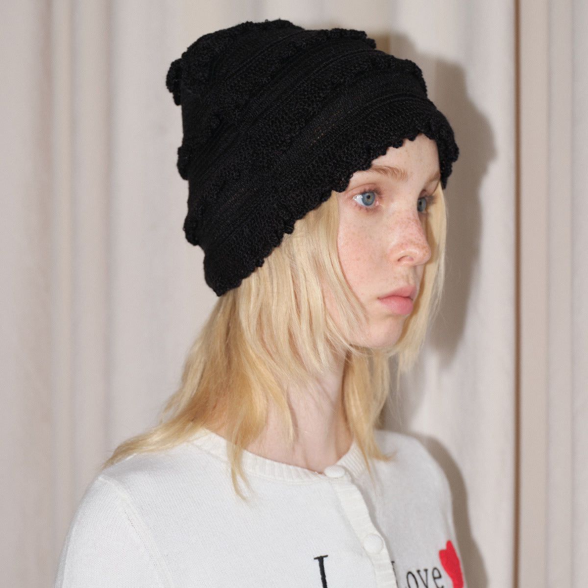 Striped Knitted Wool Blend Beanie Hat for Women