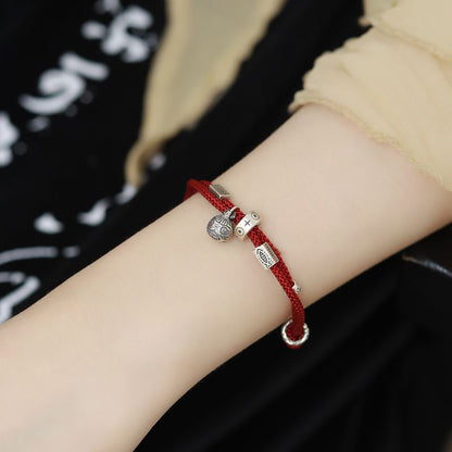 Classic Style Swallowing Gold Beast Woven Bracelet For Girls, Woven Rope Bracelet With Retro Red Rope