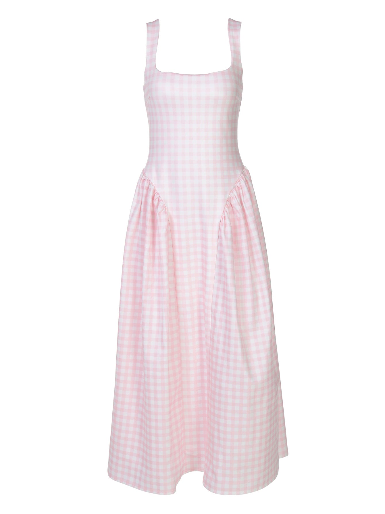 Stylish French Checkered Print Midi Dress with Backless Design