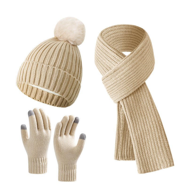 Warm Knitted Winter Hat, Scarf, And Gloves Set