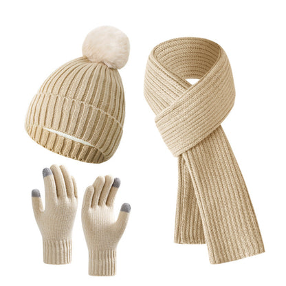 Warm Knitted Winter Hat, Scarf, And Gloves Set