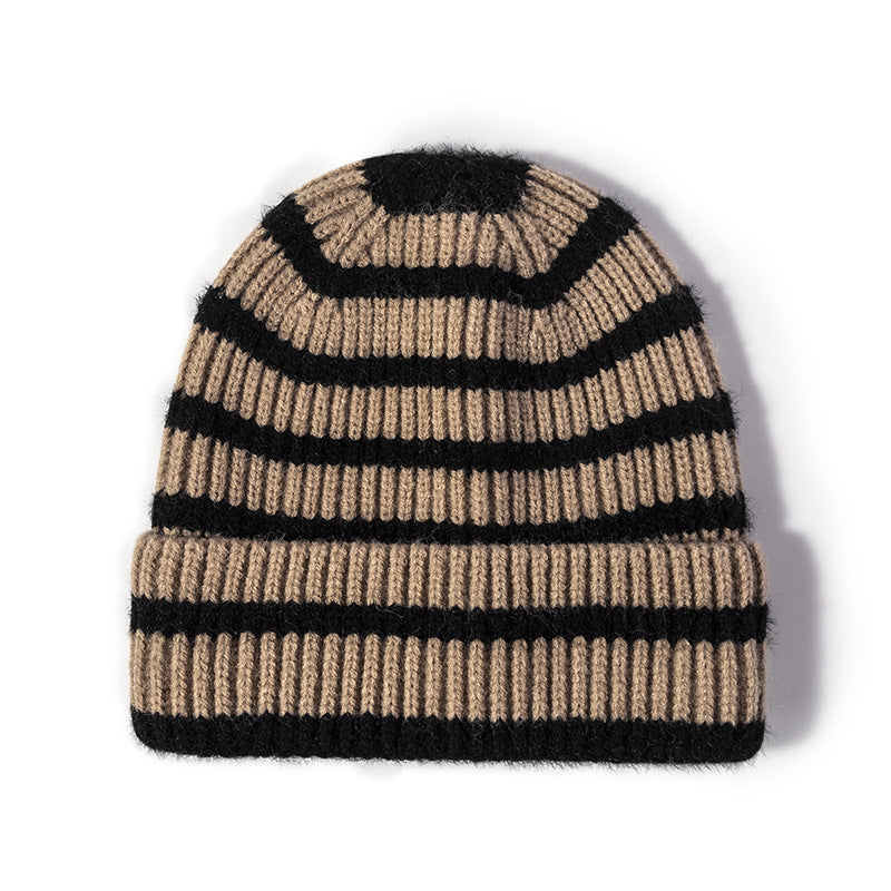 Winter Striped Beanie Cuff Warm Knitted Hat