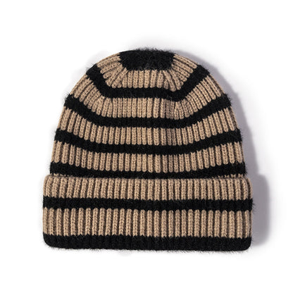 Winter Striped Beanie Cuff Warm Knitted Hat