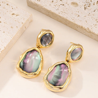 Vintage Irregular Oval Resin Drop Earrings For Women Stylish Elegant Silver Needle