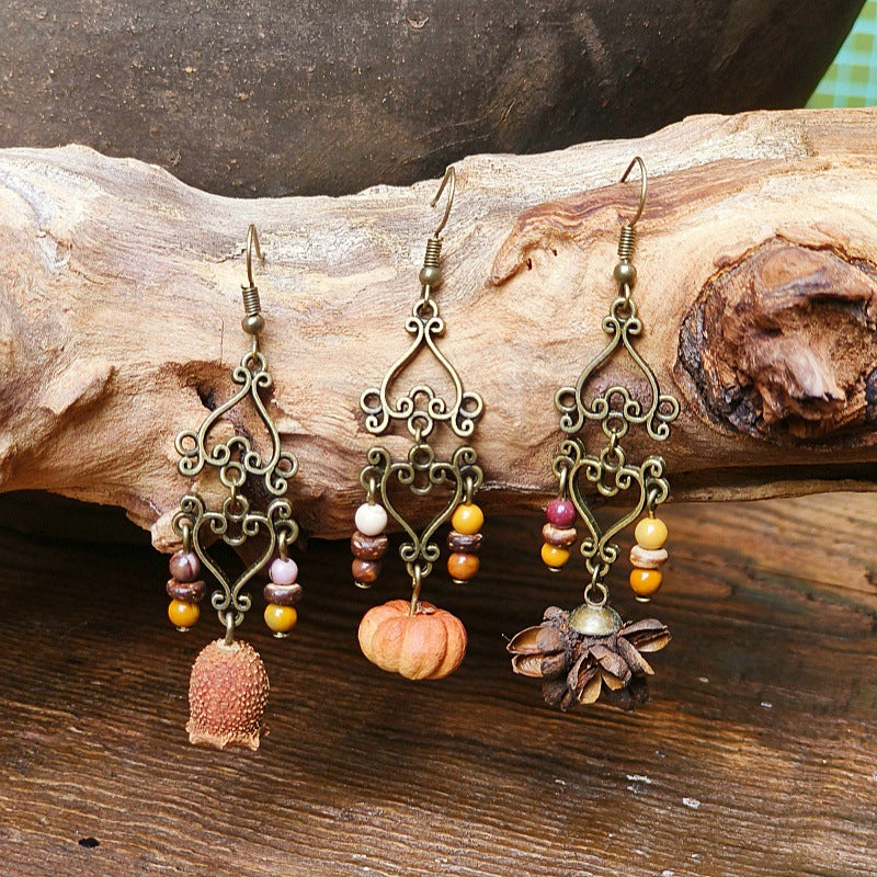 Vintage Style Bohemian-Inspired Dried Fruit Beaded Earrings