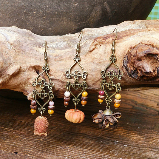 Vintage Style Bohemian-Inspired Dried Fruit Beaded Earrings