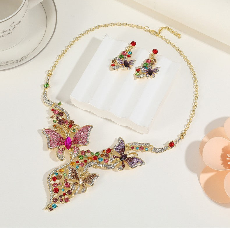Fashionable Butterfly Necklace Set with Earrings - Alloy Jewelry for Women