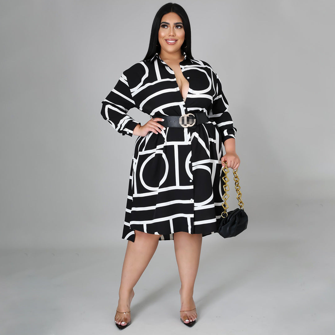 Floral Pleated Waist Shirt Dress Plus Size Casual