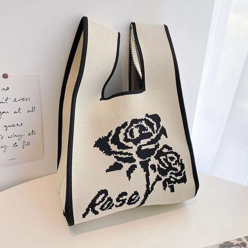 Knitted Tote Bag With Cute Designs Soft Polyester Casual