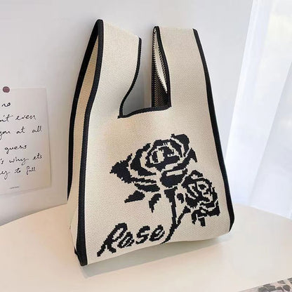 Knitted Tote Bag With Cute Designs Soft Polyester Casual