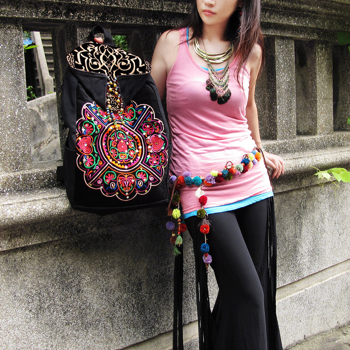 Original Ethnic Style Literature And Art Versatile Retro Tibetan Style Embroidered Backpack Travel Bag Canvas Bag