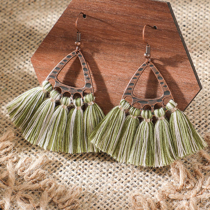 Bohemian Green Forest Earrings Set Artistic Vintage Style Geometric Accessories