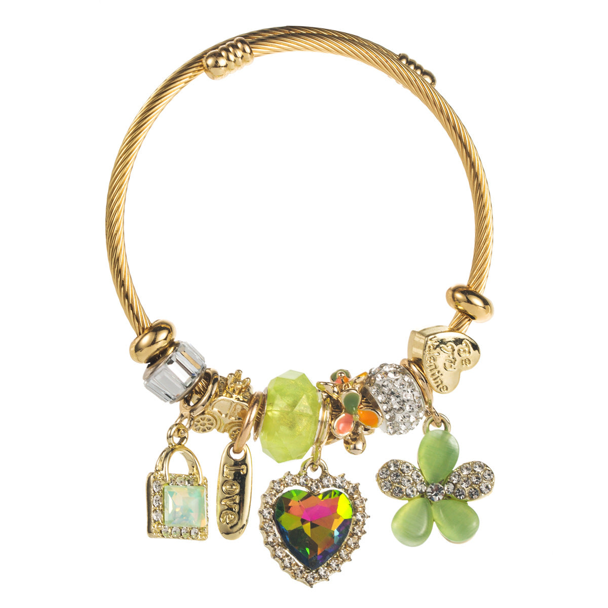 Stylish Heart Pendant Stainless Steel Bracelet with Beads