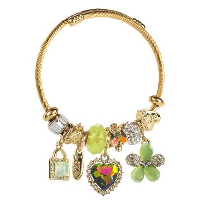Stylish Heart Pendant Stainless Steel Bracelet with Beads
