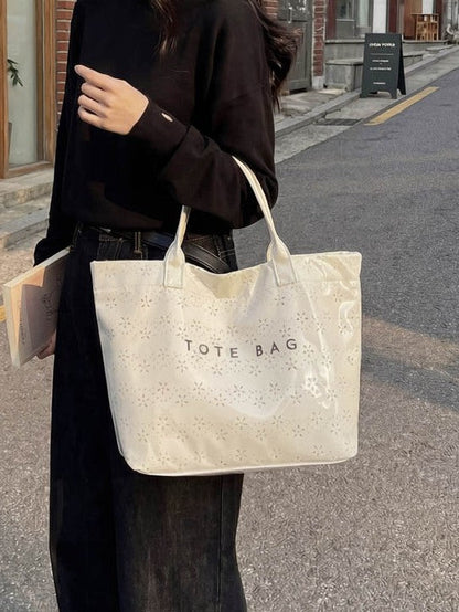 Women's Floral Cutout PVC Tote Bag Stylish Commuter Bag