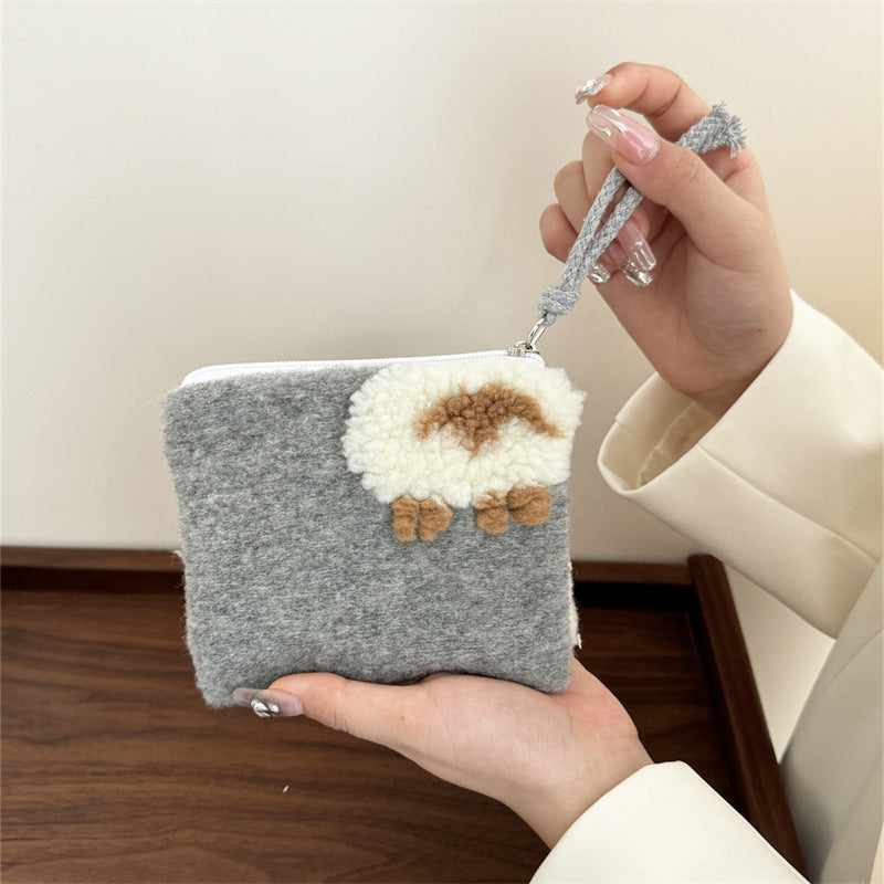Cute Lamb Wool Portable Zipper Cosmetic Bag