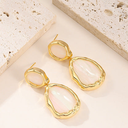 Vintage Irregular Oval Resin Drop Earrings For Women Stylish Elegant Silver Needle