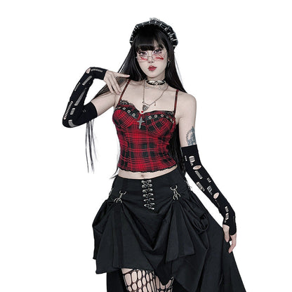 Dark Style Checkered Cami Top with Padding for Women