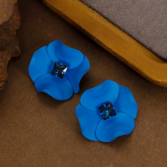 Elegant Blue Floral Zircon Ear Studs For Women