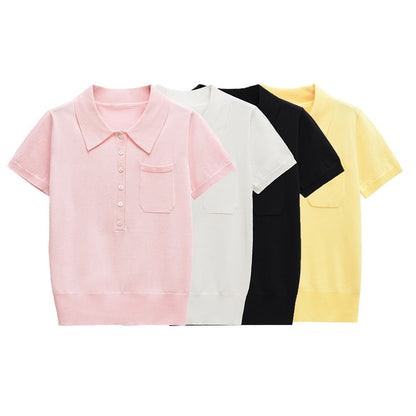 Casual Short Sleeve Solid Color Knit Top