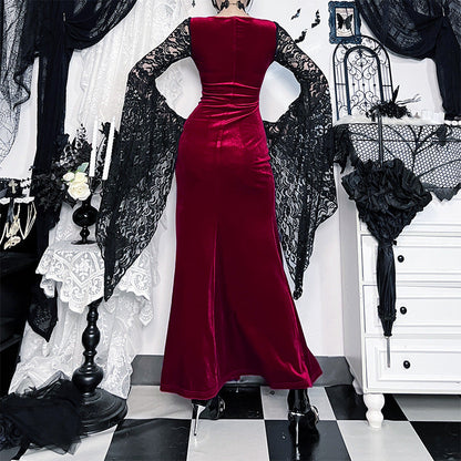 Lace Long Sleeve Slit Dress Gothic Style Party Dress