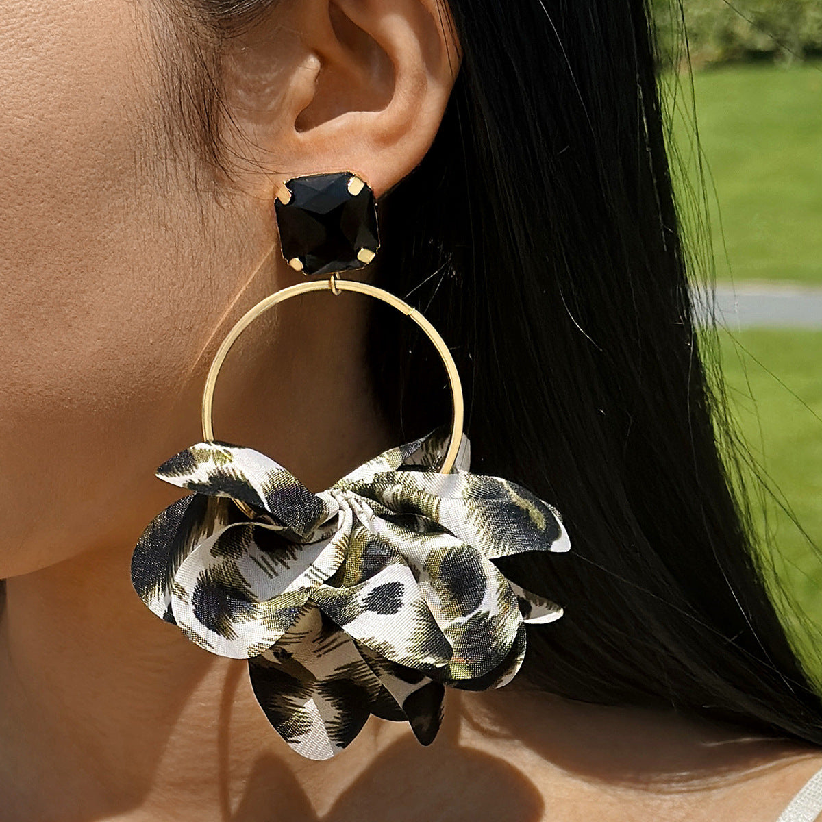 Geometric Leopard Print Resin Drop Earrings For Women