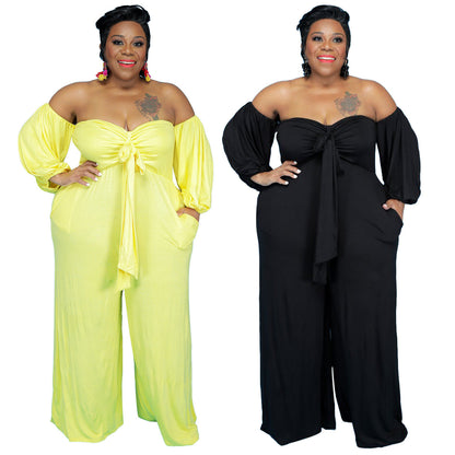 Solid Color Strapless Jumpsuit Loose Fit