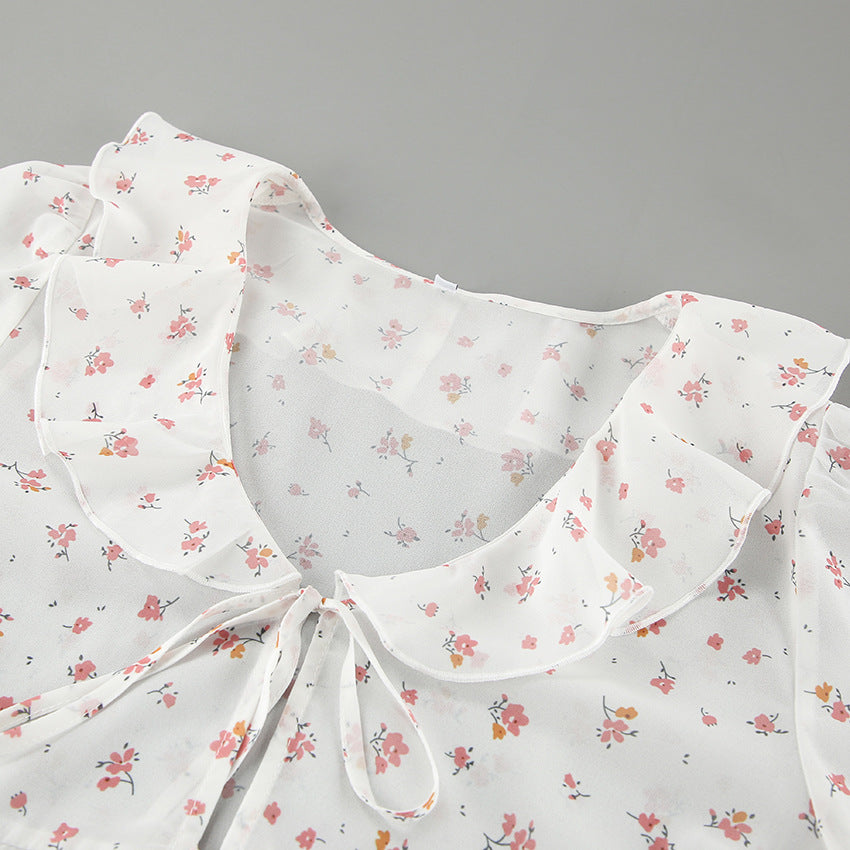 Flounce Print V-Neck Sexy String Tie Top