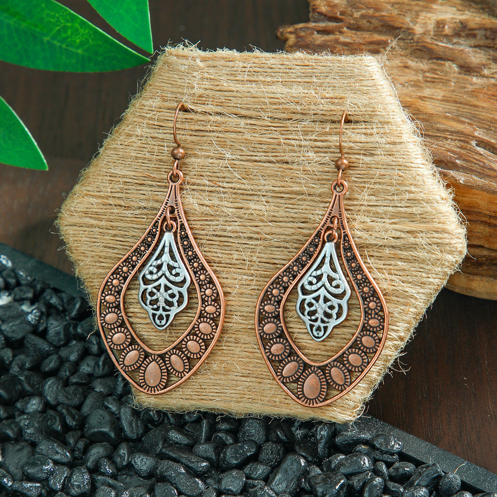 Bohemian Leaf Tassel Earrings Metal Leather Drop Dangle