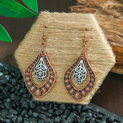 Bohemian Leaf Tassel Earrings Metal Leather Drop Dangle