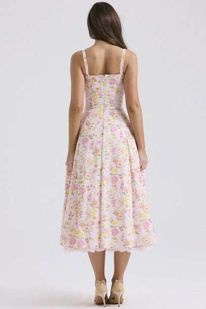 Slim Flower Print Lace Spaghetti Dress