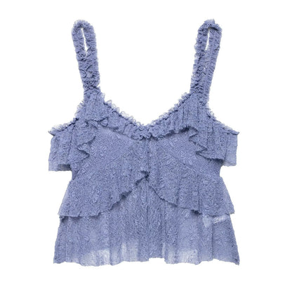 Lace Ruffle Spaghetti Top Maxi Skirt Sets