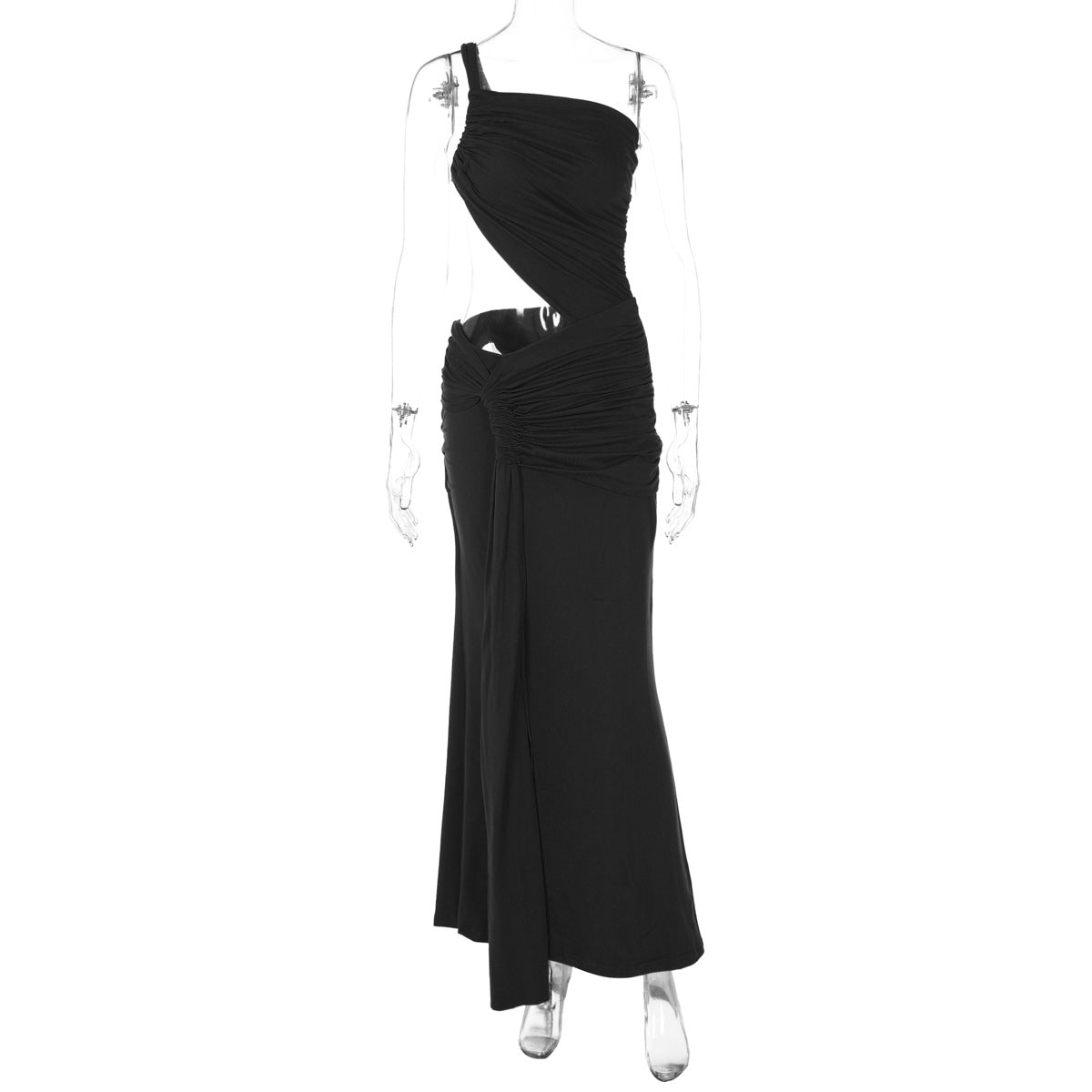 Elegant One-Shoulder Lace Trim Bodycon Dress