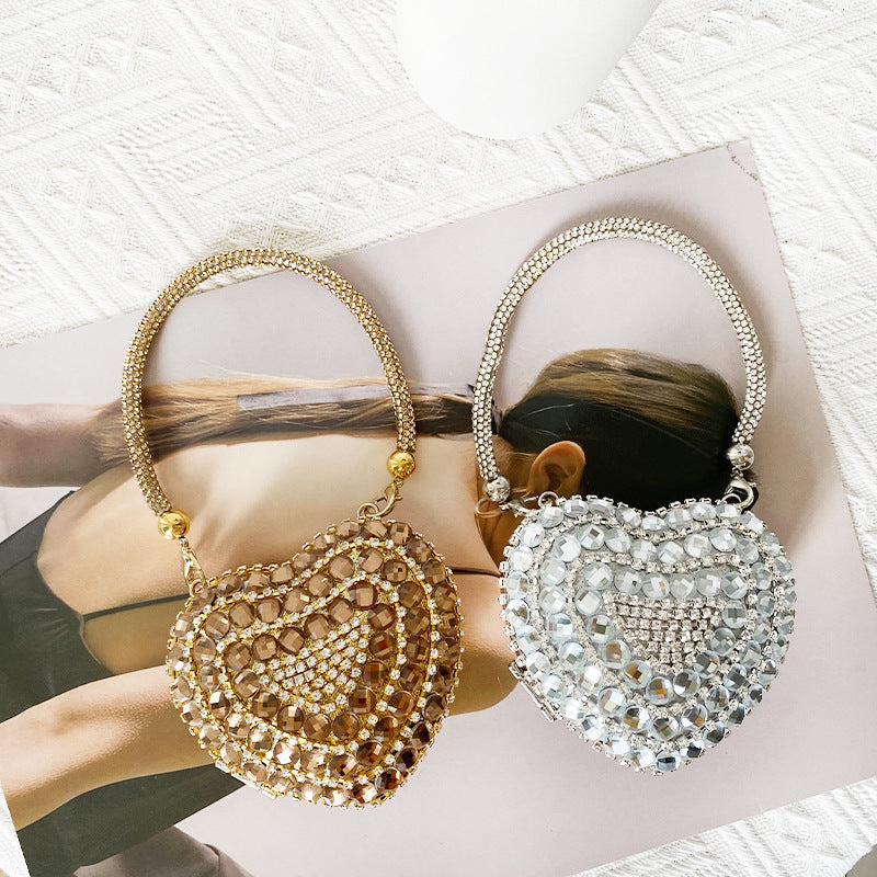 Love Shaped Mini Rhinestone Chain Party Handbag