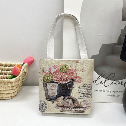 Ethnic Style Elephant Embroidered Canvas Tote Bag for Everyday Use