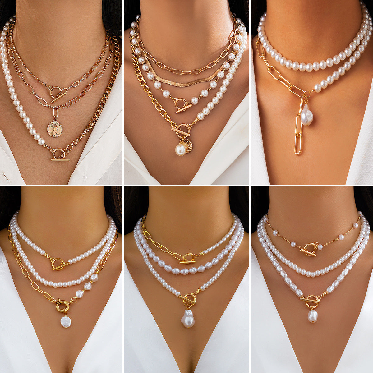 Baroque Style Irregular Pearl Necklace Creative Geometric Chain